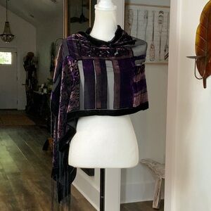 Exquisite Purple Velvet Scarf with Black Fringe 73”X 20”